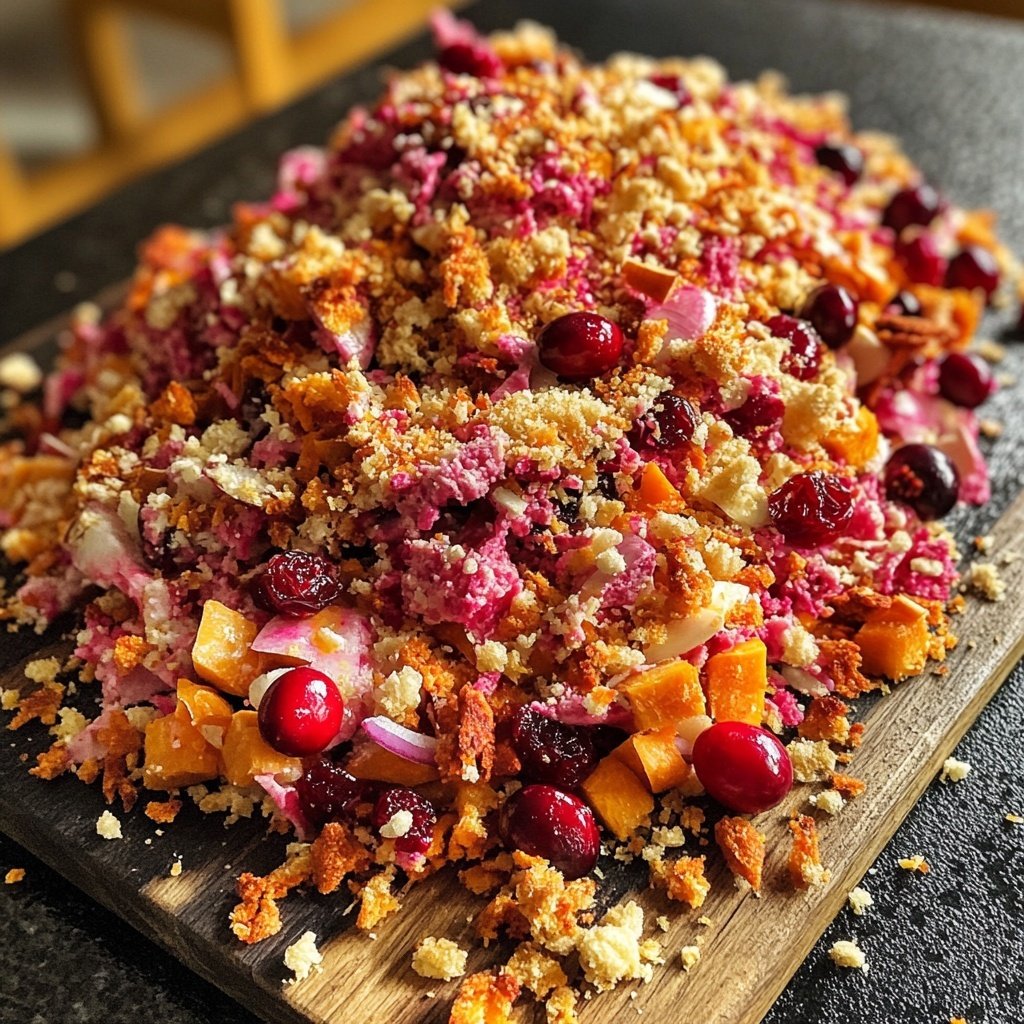 Wintersalat mit Butternutkürbis, Rosenkohl, Cranberries, Pekannüssen und Roter Bete