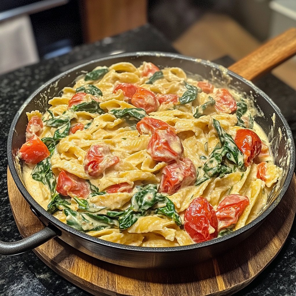 One-Pot Pasta mit Tomaten & Spinat