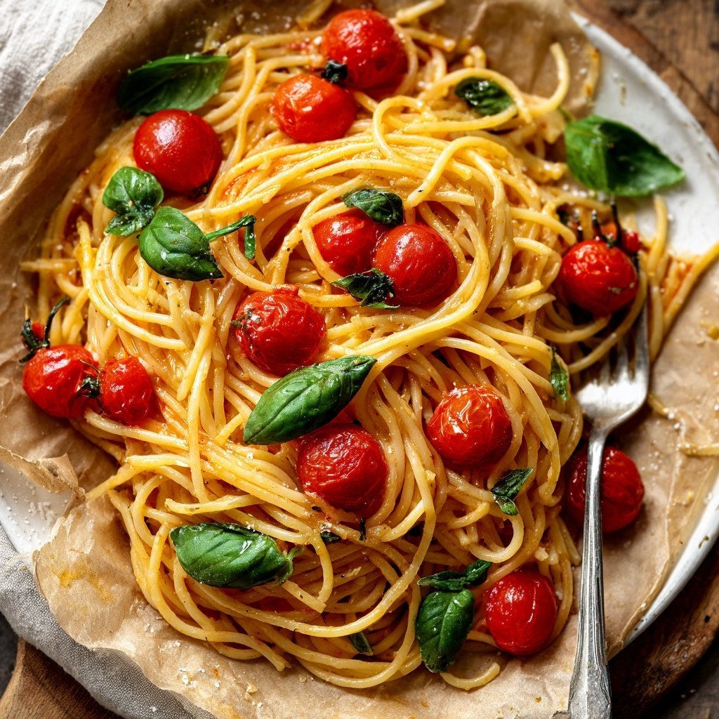 Spaghetti mit Tomaten und Basilikum