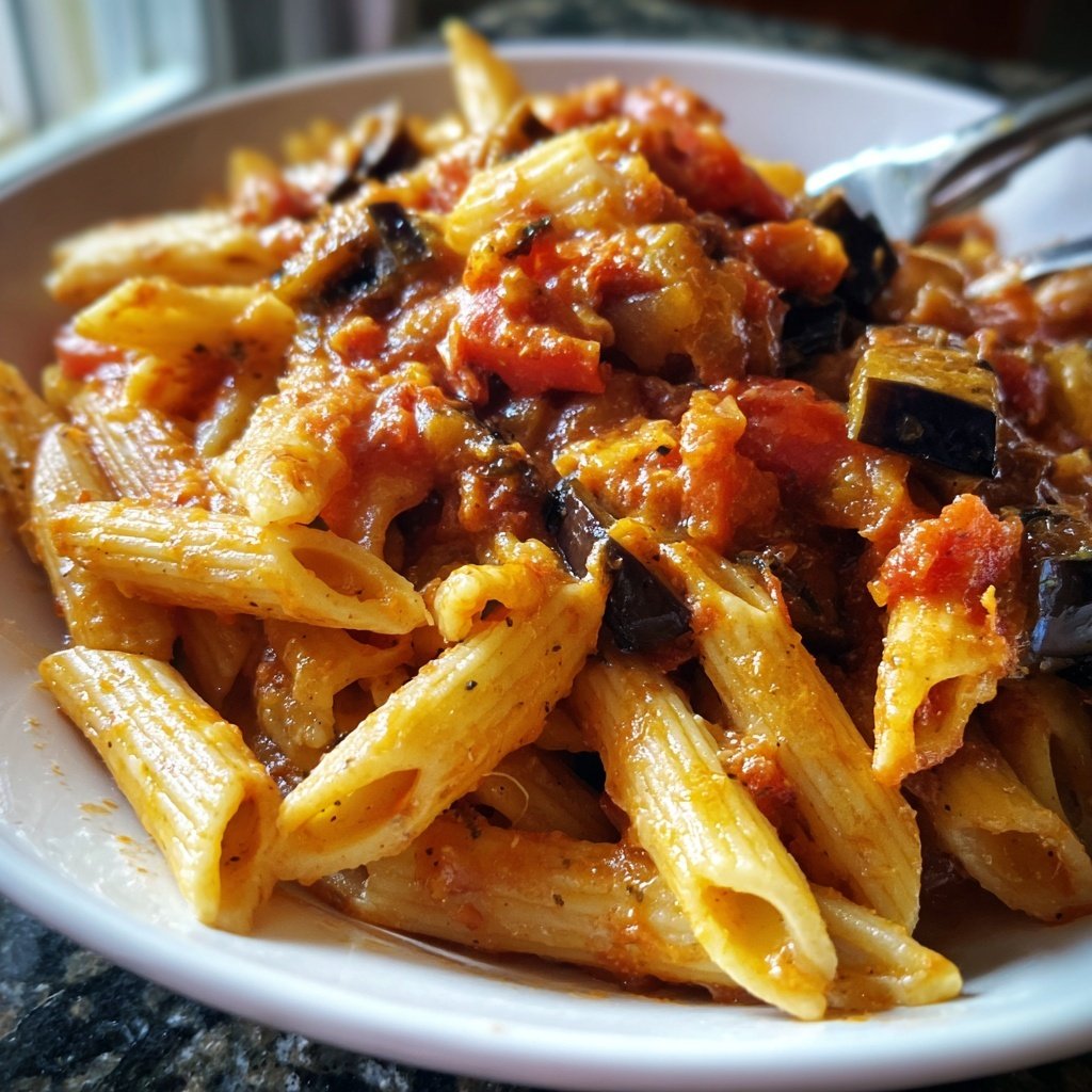 Penne mit Auberginen und Tomatensauce