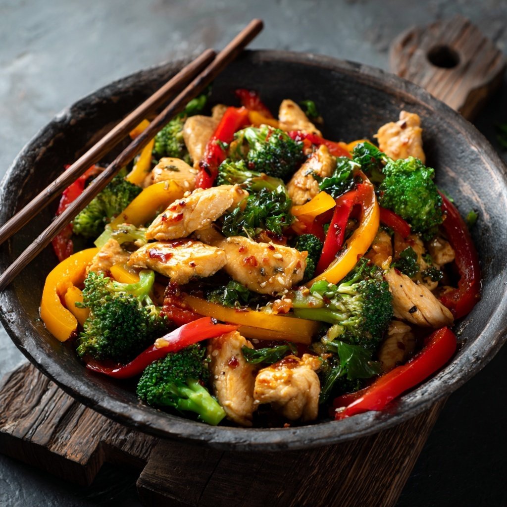Kalorienarme Hähnchenpfanne Mit Brokkoli Und Paprika
