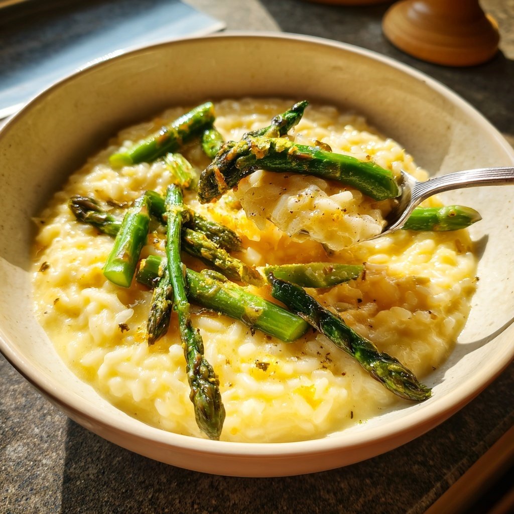 Zitronenrisotto mit grünem Spargel